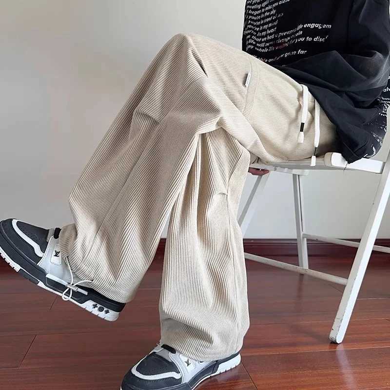Men's Jeans New Men's Corduroy Pleated Baggy Straight Pantalones Appliques Casual Drawstring Cargo Pants Y2K Vintage Streetwear Trousers H26 - view 7