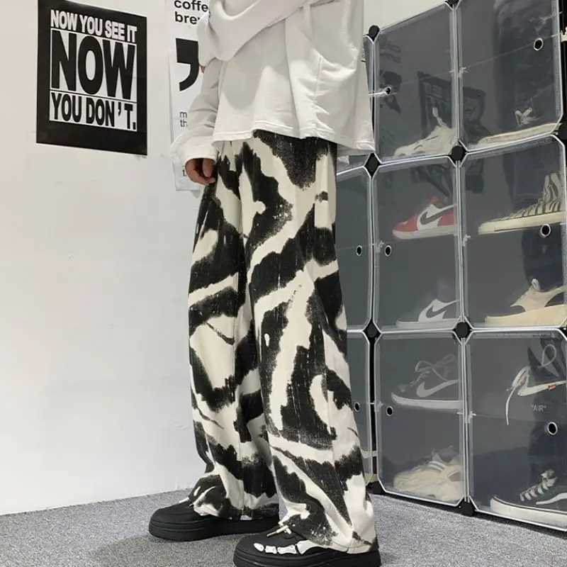 Men's Pants High Street Tie-Dye Casual Pants Men's and Men 2025 Summer New Loose Straight Leg Full Length Mid-waist Versatile Pants Male D26