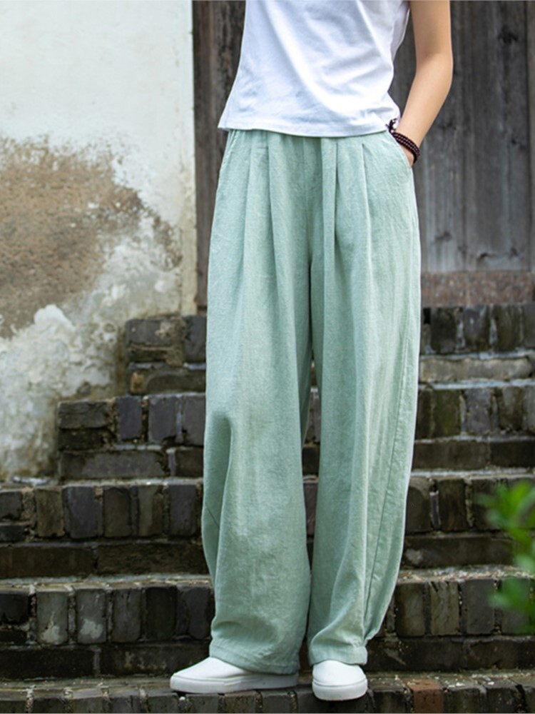 Johnature Women Loose Cotton Linen Casual Solid Color Elastic Waist Lantern Pants 2025 Spring New Female Trousers - view 3