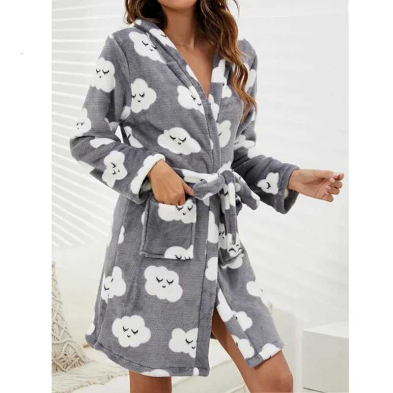 Sleep Lounge Women's Winter Women Robes Warm Flannel Lingeries Casual Hoodies Robe for Woman Thermal Bathrobe Leisure Long Sleeves Soft Nightwear - view 7