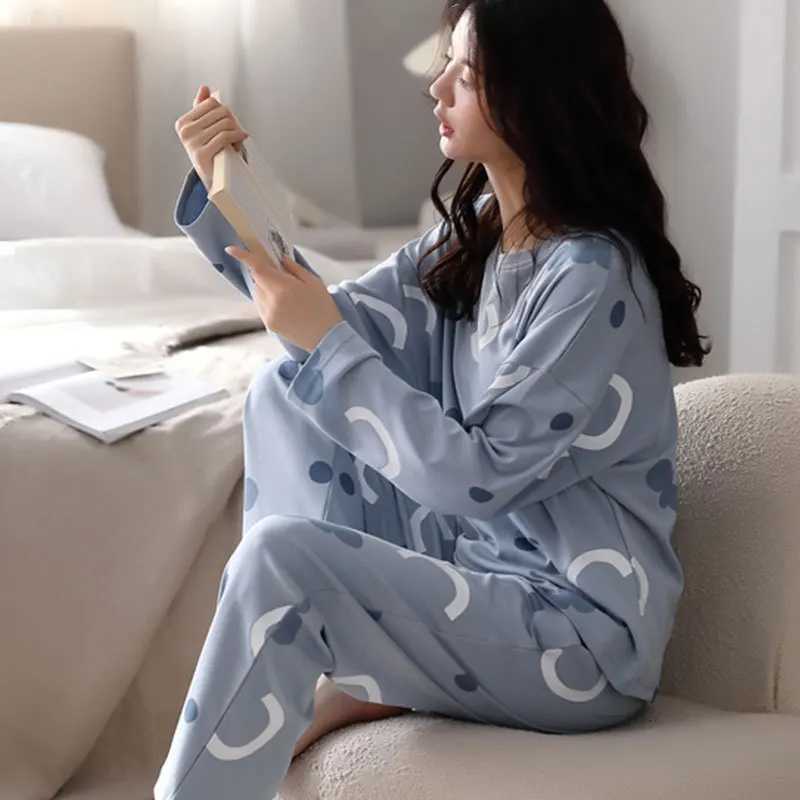 Women's Sleep Lounge Long-Sleeved Pyjamas Women's Autumn and Winter Cotton Round Neck Fashion Soft Casual Breathable Cute Cartoon Loungewear - view 3