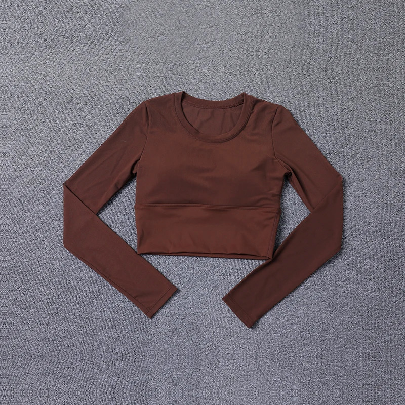 Womens Workout Long Sleeve Yoga Basic Tee Shirt Casual Round Neck Slim Athletic Running Solid TShirt Top 260928 - view 3