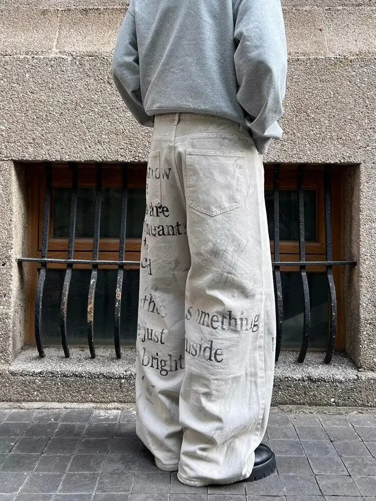 2026 Cyber Y2K Streetwear Letter Printed White Baggy Jeans Pants For Men Clothing Cotton Gothic Long Trousers Pantalones Hombre 260923 - view 7