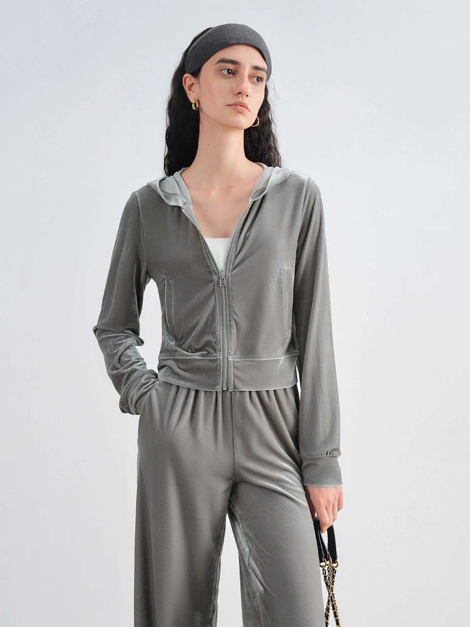 Women's Sleep Lounge ZIQIAO Autumn 2025 Women's Velvet Tracksuit Set - Vintage Inspired Hoodie Lounge Pants Casual Two Piece Outfit H260924 - view 3