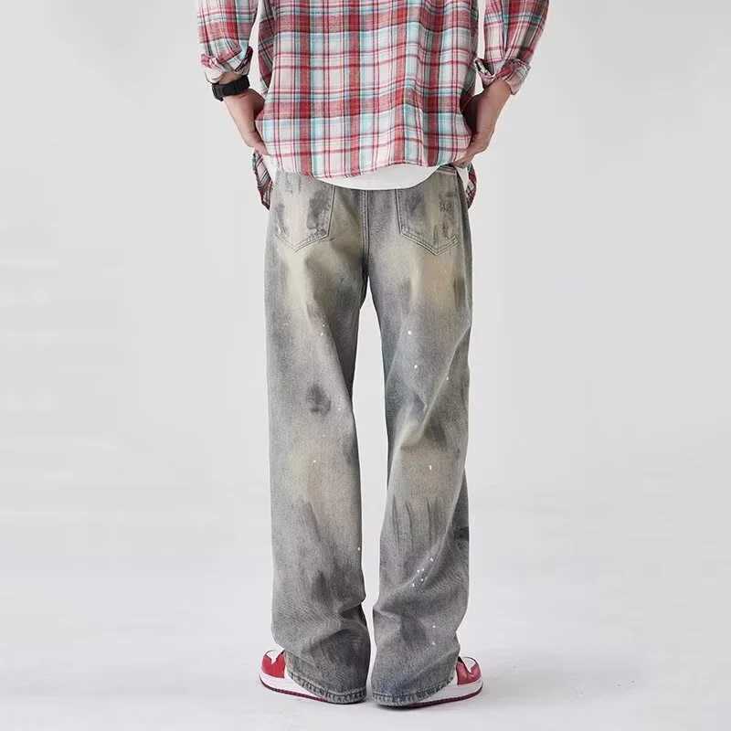 Men's Jeans Spring Men's Graffiti Printed Straight Leg Jeans High Street Fashion Ripped Baggy Denim Pants 2026 New Hip Hop Retro Y2K Jean H2 - view 7