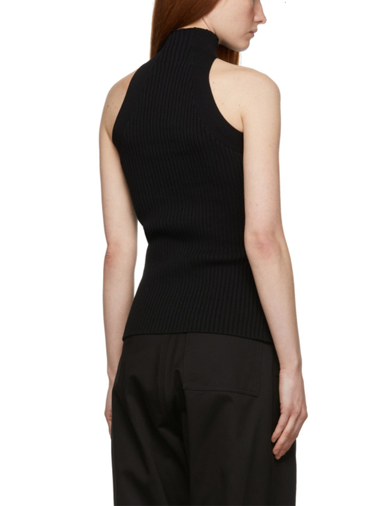 TWOTWINSTYLE Solid Hollow Out Knitting Tank Tops For Women Turtleneck Sleeveless Off Shoulder Slim Vests Female Fashion Clothing - view 4