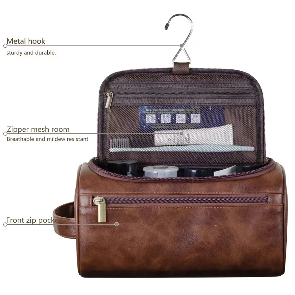 Leather Toiletry Bag for Men Women Dopp Kit Mens Hanging Toiletry Bag Travel Toiletry Bag for Traveling Large Cosmetic Bag for T 260923 - view 4