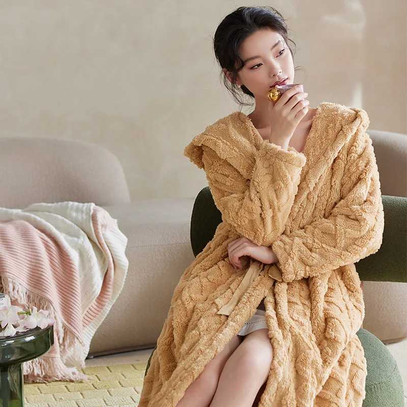 Lounge Women's Sleep Autumn Winter Hooded Women Coral Fleece Long Nightgown Sleepshirts Home Dress Sleepwear Keep Warm Nightdress Indoor Clothes  - view 4