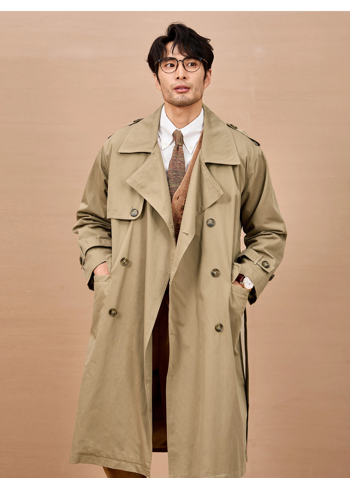 Mauroicardi Spring Autumn Long Black Khaki Trench Coat Men Shoulder Pads Double Breasted Chic British Style Fashion Clothes 260923 - view 4