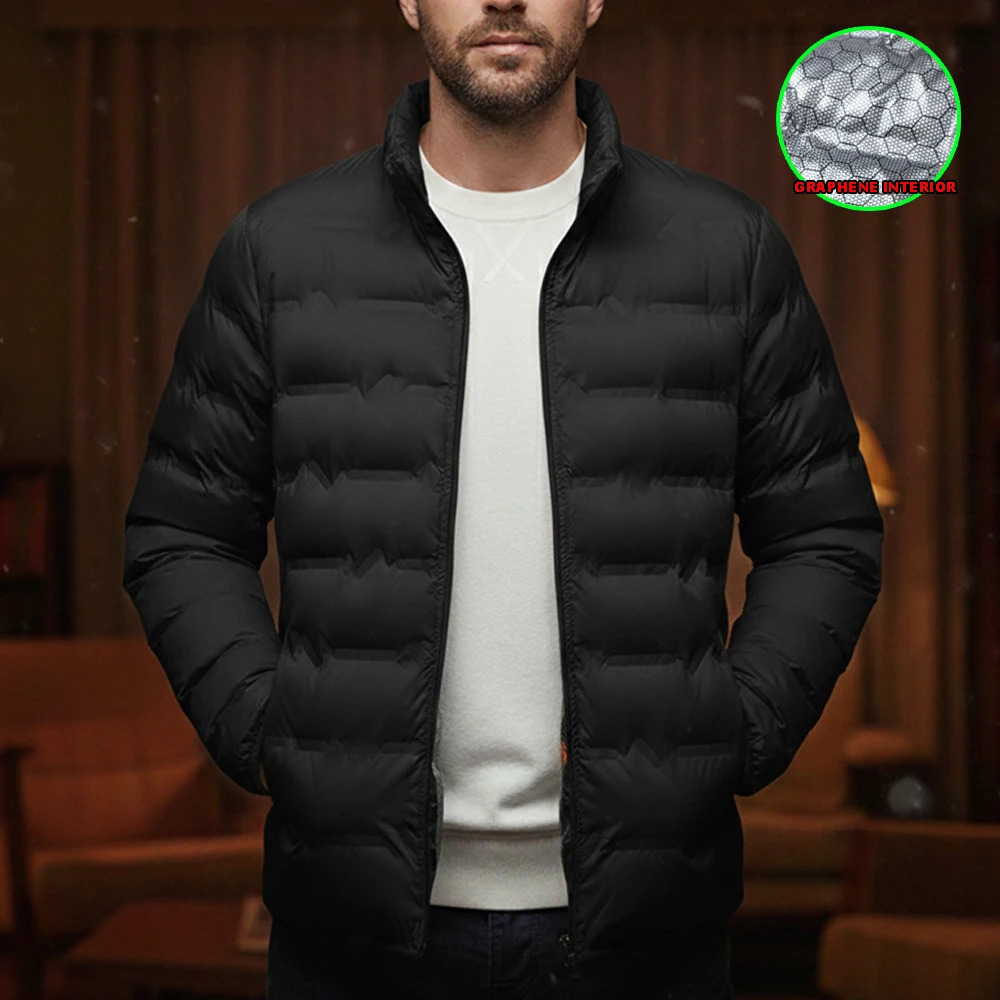 Men's Casual Puffer Jacket Lightweight Warm Heat Reflective Lining Spring Coat Windproof Stand Collar Male Padded Jacket 260923 - view 3