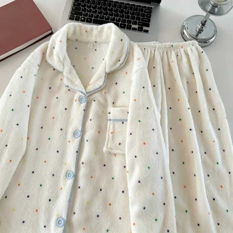 Women's Sleep Lounge Thickened Warm Winter Flannel Ladies Pajamas Top And Pants Nightwear Homewear Colorful Dot Print Women's Sleepwear Loun - view 3