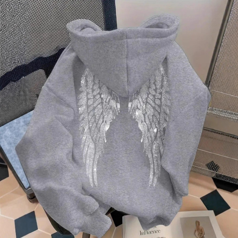 2026 new Trend: Simple Design Wing Print Sweatshirt, Casual Loose Pullover Jacket - view 4