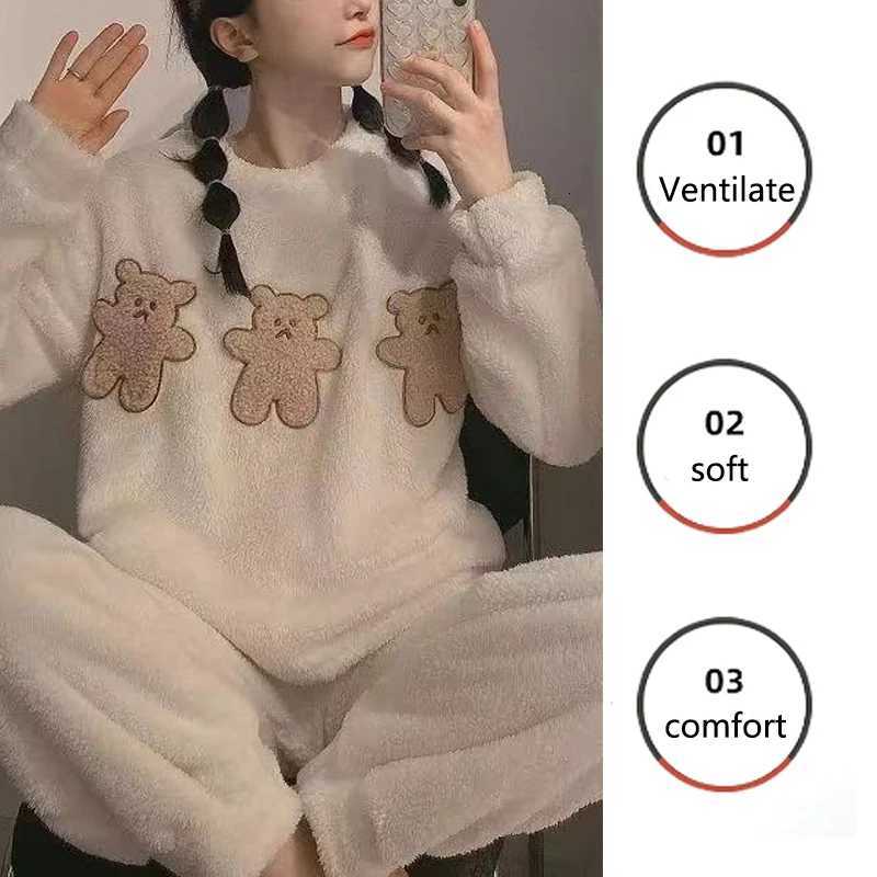Women's Sleep Lounge 2pcs/Set Women's Pajamas Winter Facecloth Long-Sleeved Padded And Thickened Warm Student Pajamas Homewear Suit Bear Gir - view 6