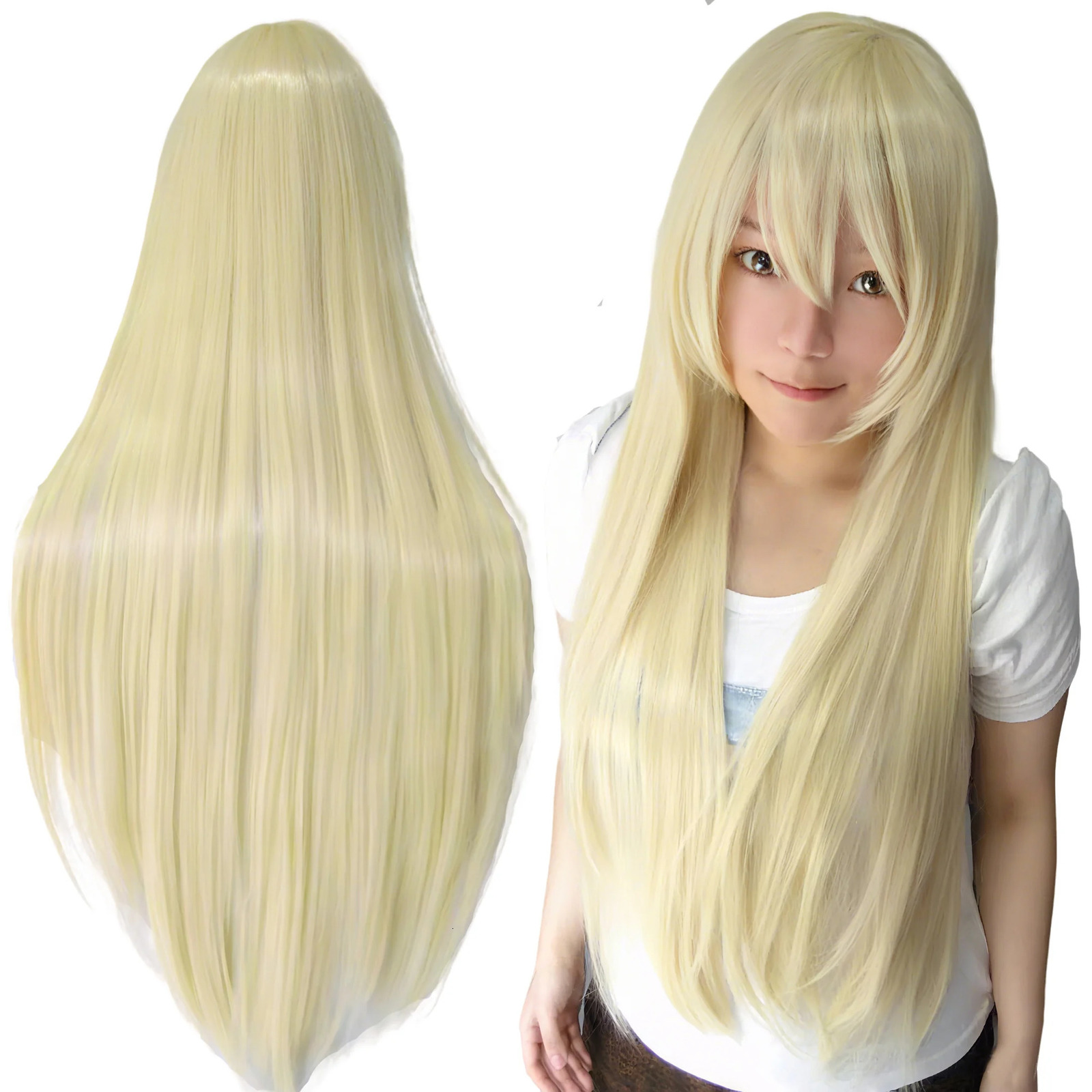 80cm Straight Synthetic Cosplay Wig White Purple Green Silver Pink Lolita Hairpiece with Bangs Long Wigs 260922 - view 4