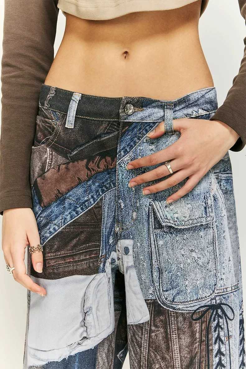 Men's Jeans 2026 New Retro Color Block Oversize Niche Old Loose Tapered Casual Pants 3D Printed Wide Leg High Waist Loose Jeans H260924 - view 6