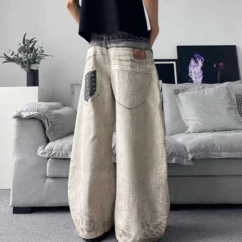 Men's Jeans Men's Hip Hop Fashion Straight Baggy Jeans American Retro 3D Chain Print Denim Pantalones Y2K Streetwear Graphic Straight Jean H - view 7