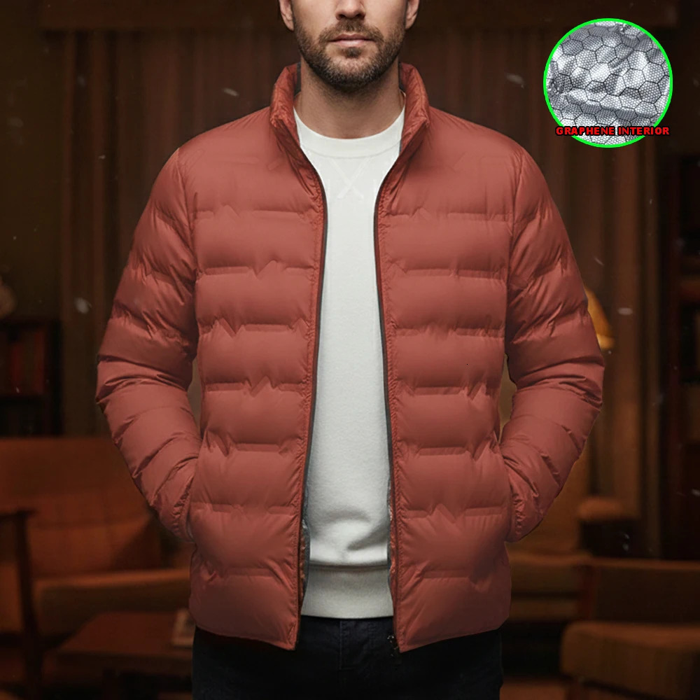 Men's Casual Puffer Jacket Lightweight Warm Heat Reflective Lining Spring Coat Windproof Stand Collar Male Padded Jacket 260923 - view 5