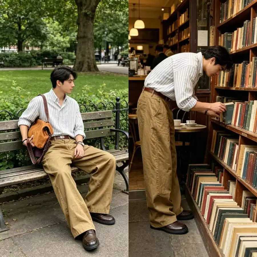 Men's Jeans Men's Wide Leg Pants Casual Loose Fit Chino Trousers Vintage Streetwear Baggy Trousers for Daily Wear H260924 - view 5