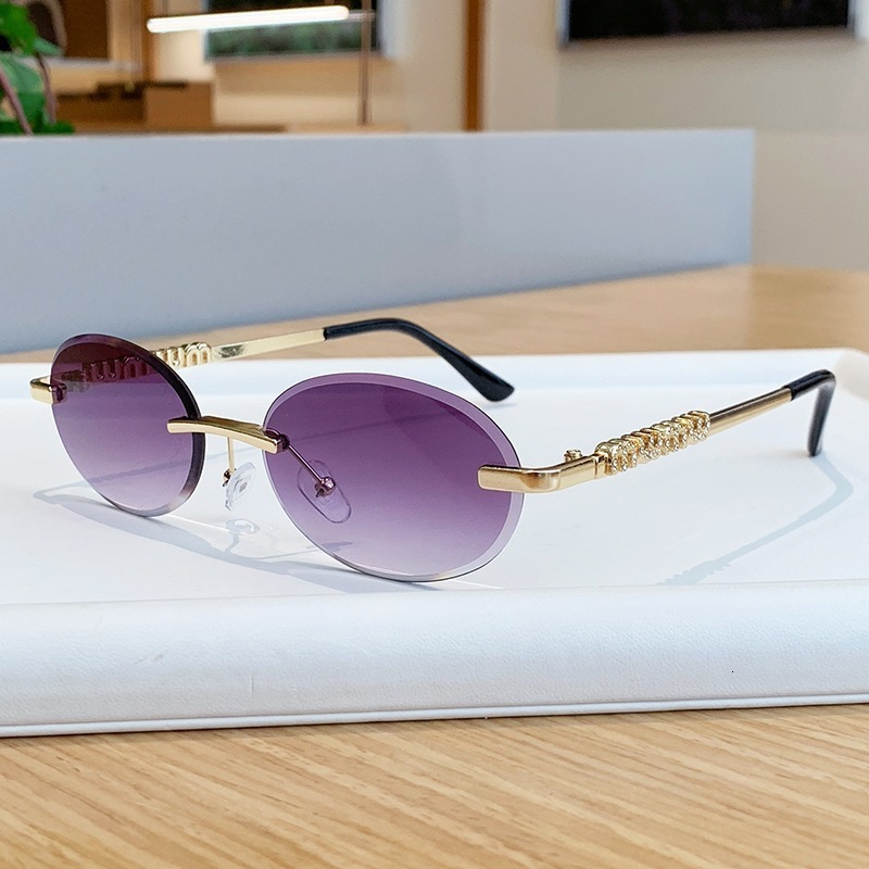 High-End Designer Sunglasses M Brand Diamond-Embellished Letter Temple Sunglasses, Runway Style, European And American Fashion, Oval Frameless For Wom - view 5