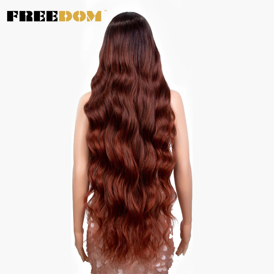 FREEDOM Synthetic Lace Front Wig 36 inch Body Wave Wigs For Women Ombre Blonde Ginger Highlight Wig Long Wavy Cosplay Wigs 260922 - view 5
