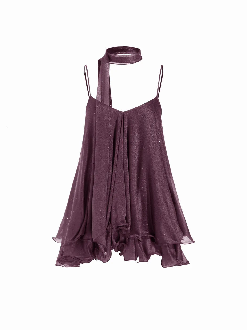 European American cross-border bestseller: shimmering chiffon strap-neck with ribbons ruffles, loose-fitting short dress for dates and parties - view 8