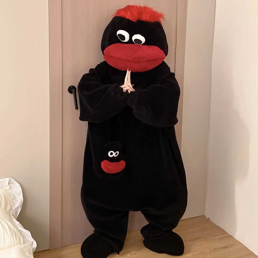 Lounge Women's Sleep New Big Mouth Monster Cute Funny Onesie Pajamas Thickened Coral Fleece Homewear For Couples Men Women Autumn Cartoon Pajamas - view 3