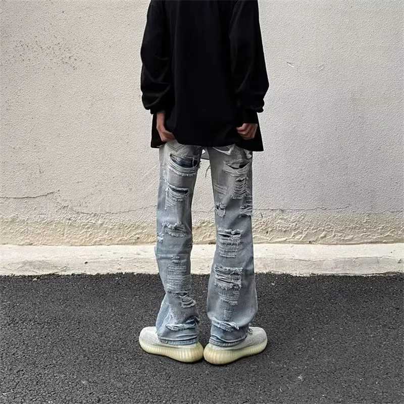 Men's Jeans 2026 Autumn Hip Hop Fashion Straight Leg Flared Jean For Men Distressed Ripped Baggy Jeans Patchwork Y2K Streetwear Denim Pants H2609 - view 7