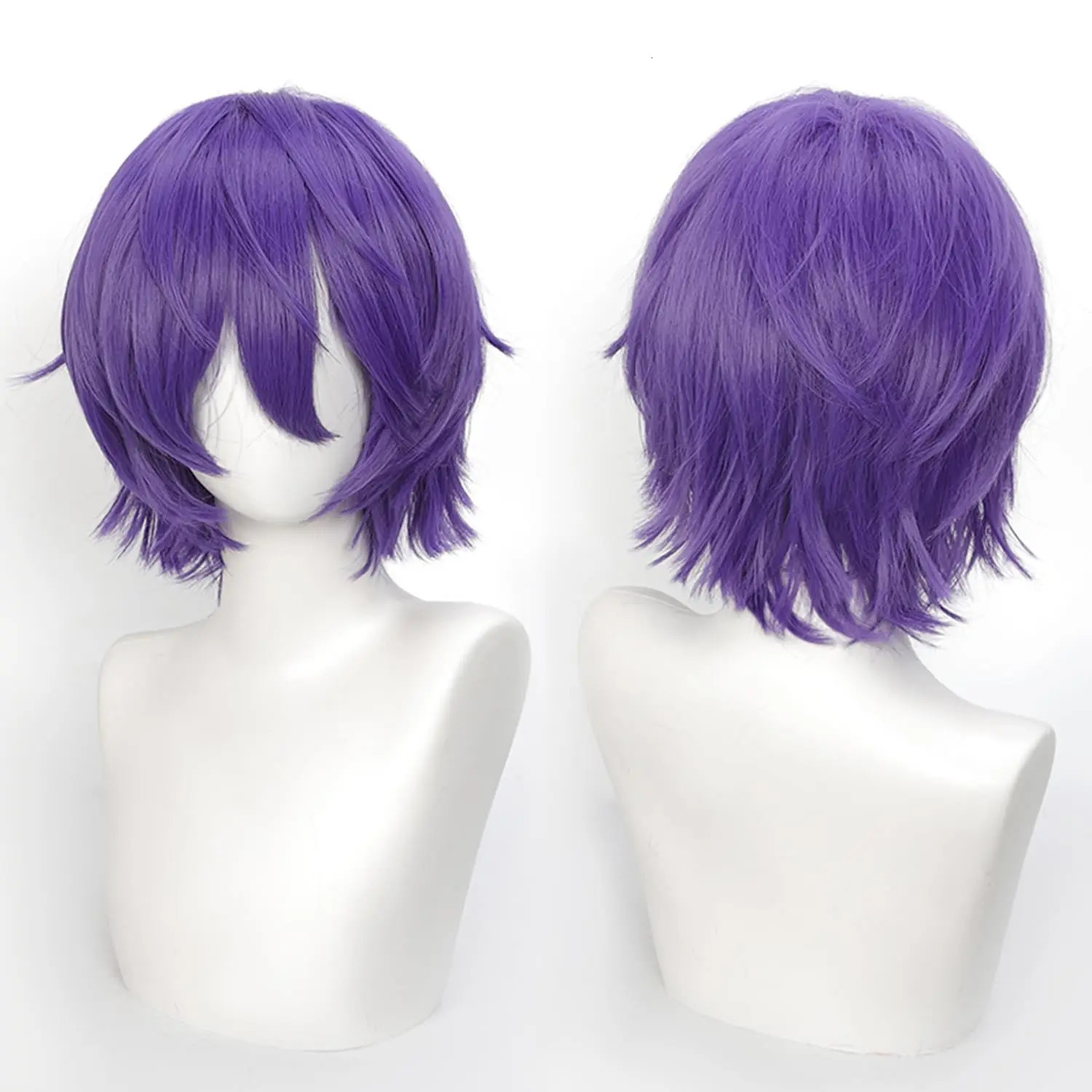 Short Cosplay Wigs 12 Inch Blue purple Short Wavy Bob Hair with Bang Spiky Anime Hair Cosplay Heat resistant Synthetic Fiber Wig 260922