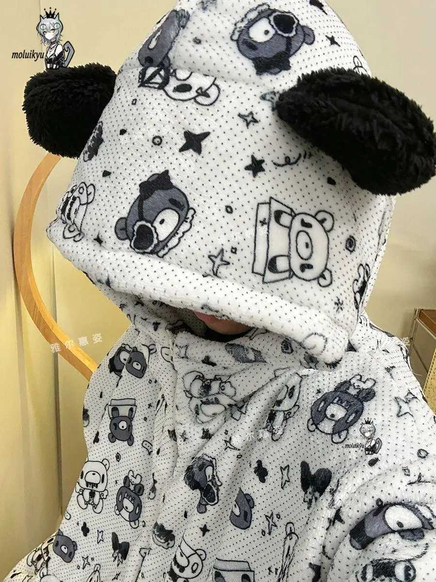 Lounge Women's Sleep Cute Cartoon Rabbit Hooded Pajamas Women Winter Thick Flannel Sleepwear Soft Coral Fleece Loose Homewear with Ear Hat Lounge - view 5