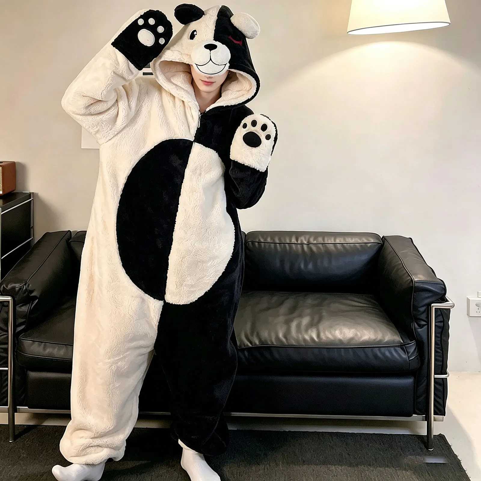 Lounge Women's Sleep Womens Cute Panda Onesie Pajamas Fleece Hooded Jumpsuit Animal Paw Printed Mittens Cosplay Costume Kigurumi Sleepwear Zip Py - view 3