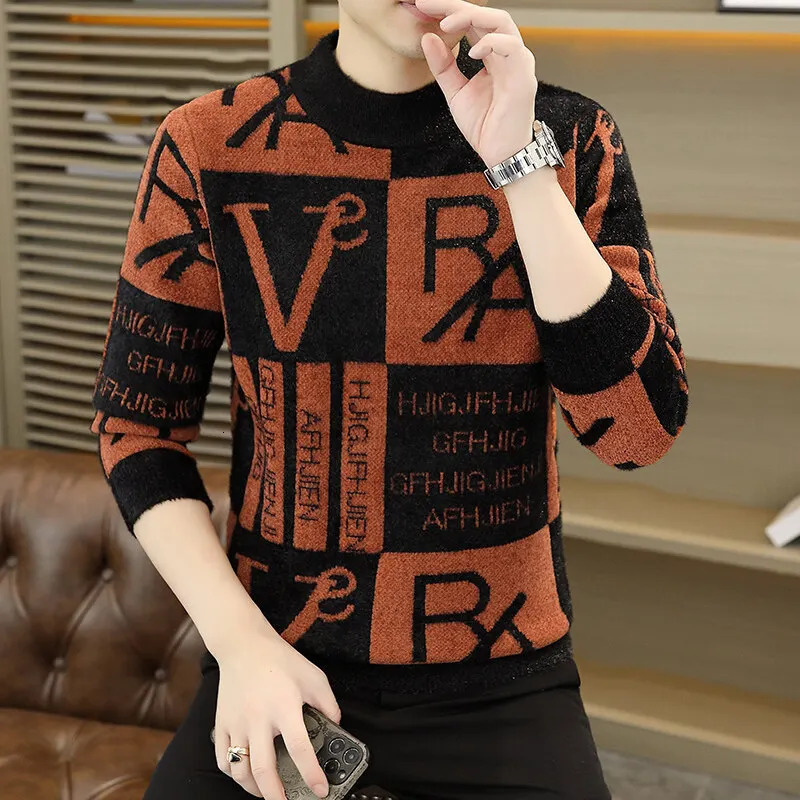 Men Color Block Knitted Sweater Pullovers Printing Round Neck Sweater Autumn/Winter ner Quality Casual Men Clothing Jumper 260923 - view 5