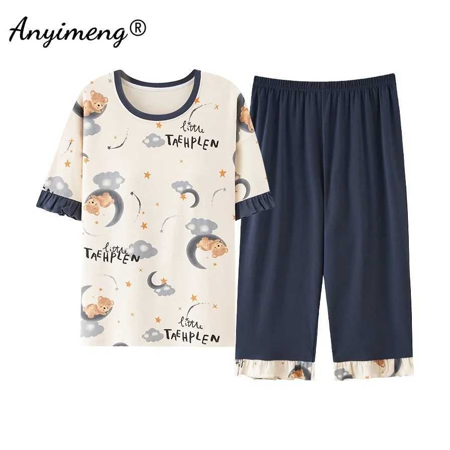 Lounge Women's Sleep Summer Capris Pajamas Cute Cartoon Print Pajama for Women Fashion Pyjamas Soft Cotton Pijamas Plus Size M-5XL SleepwearC2609 - view 4