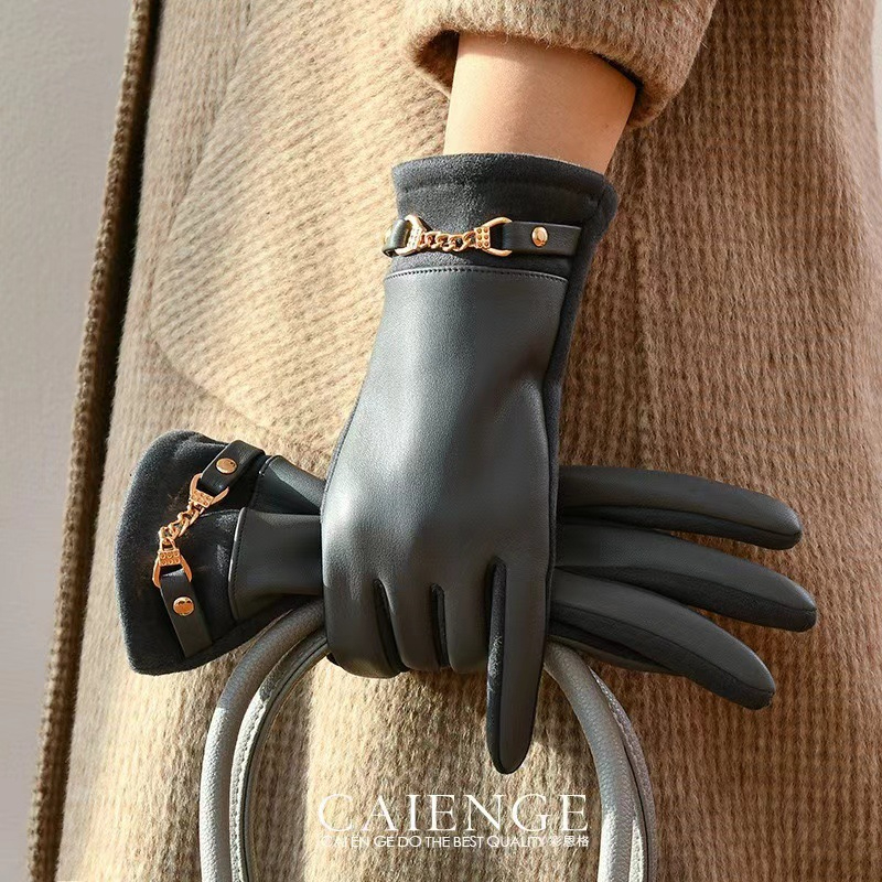 Designer Winter Gloves For Women Fleece Lined Thickened Warmth Suitable For Cycling Touchscreen Glovess Compatible Made With Protein Leather Windproof - view 8