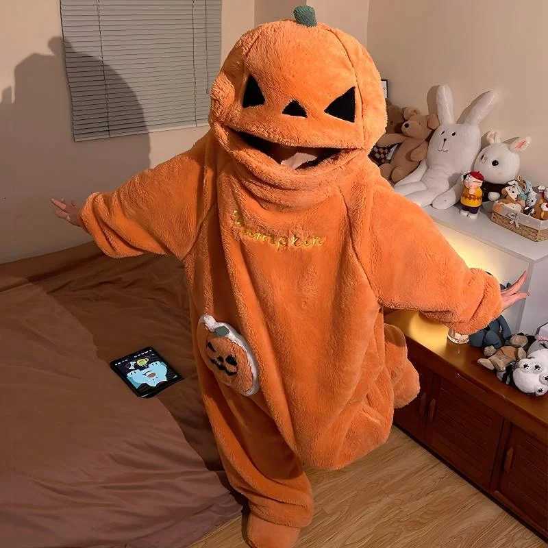 Lounge Women's Sleep Hot Funny Cute Halloween Pumpkin Onesie Pajamas Plush Hooded Pajamas for Men Women Autumn Winter Pajamas Sleepwear Loungewea - view 6