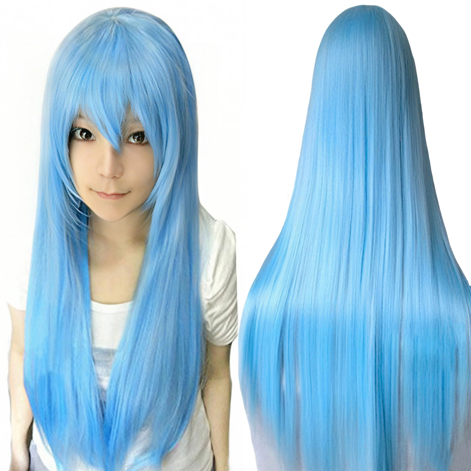 80cm Straight Synthetic Cosplay Wig White Purple Green Silver Pink Lolita Hairpiece with Bangs Long Wigs 260922 - view 7