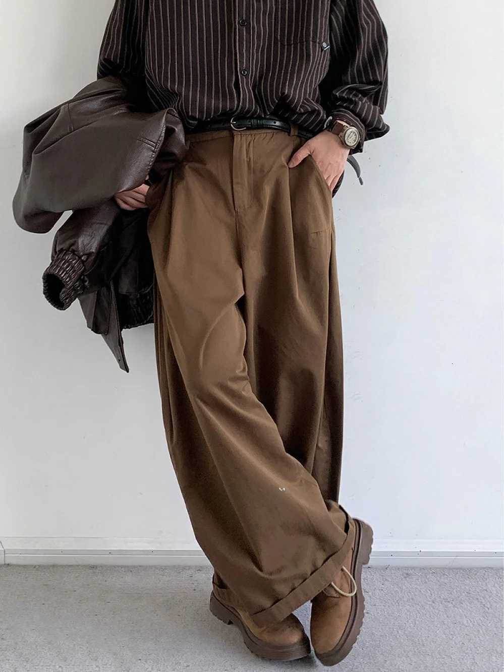 Men's Pants Japanese Style High Waist Wide Leg Pants Men's Autumn Winter Drapey Straight Cut Loose Casual Long Trousers Vintage D260924