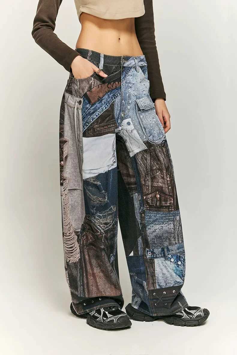 Men's Jeans 2026 New Retro Color Block Oversize Niche Old Loose Tapered Casual Pants 3D Printed Wide Leg High Waist Loose Jeans H260924 - view 3