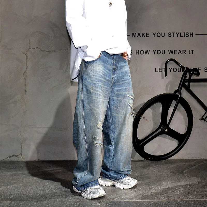 Men's Jeans Autumn Men's High Street Fashion Baggy Curved Denim Pants American Casual Retro Ripped Y2K Jeans Straight-leg Blue Jean H260924 - view 6