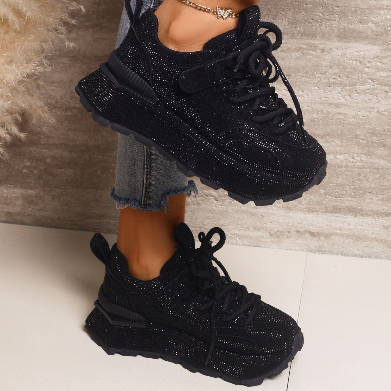 Womens Full Diamond Fashion luxury Sneakers Spring and Autumn New Round Toe Lace-up Non-slip Platform Sneakers High quality Casual Shoes Shining Night - view 9