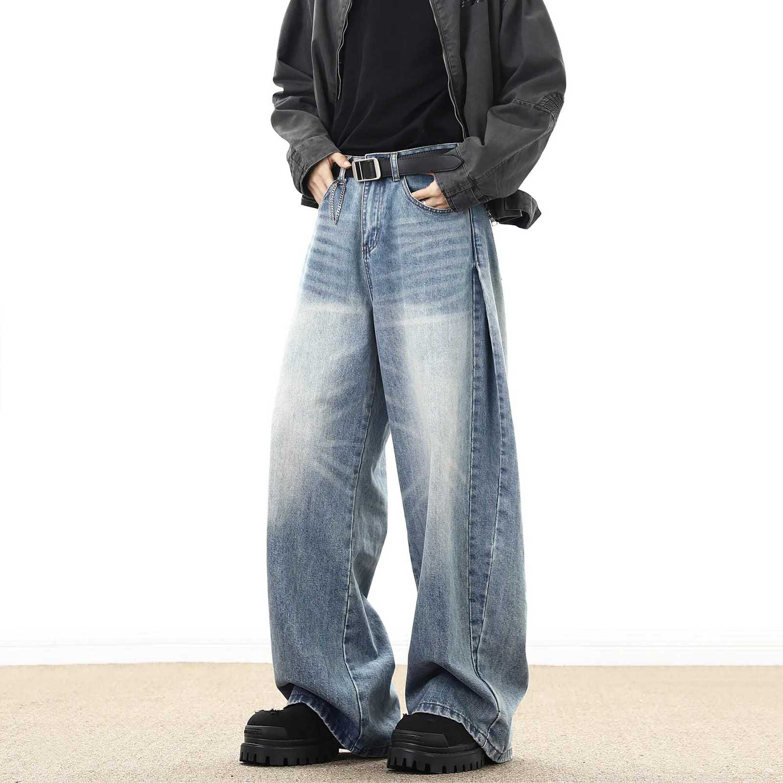 Men's Jeans American Style Vintage Casual Wide-leg Mopping Jeans Men Loose Denim Trousers Neutral Jeans Streetwear Men Women Jeans Pants H260924