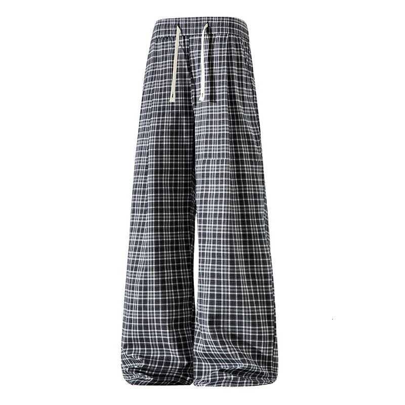 Men's Pants Casual Plaid Pants Men Elastic Waist Summer Thin Straight Leg Full Length Trousers Street Outdoor Sportpants D260924 - view 4