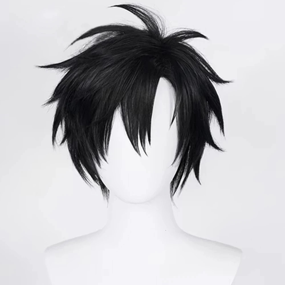 Synthetic Short Black Straight Wig with Bangs for Men and Women Daily Cosplay Anime Halloween Party istic Fake Hair 260922 - view 3