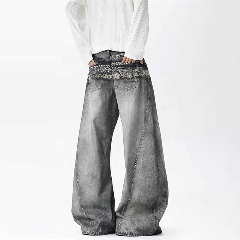 Men's Jeans 2026 Spring Men's Goth Graphic Printed Straight Wide Leg Jeans Hip Hop Fashion Streetwear Denim Trousers Y2K Vintage Baggy Jean  - view 5