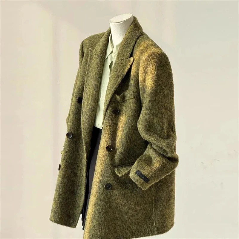 Women's Double-faced Woolen Coat Spring Autumn Suit Collar Double Breasted Long Sleeve Temperament Commuting Purple Jacket 260922