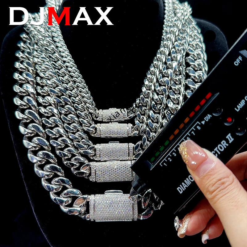Unisex Moissanite Cuban Chain For Women Stainless Steel Gold Man Classic Moissanite Bracelet Cuban Chain Hip hop 8/10/12/14/18mm