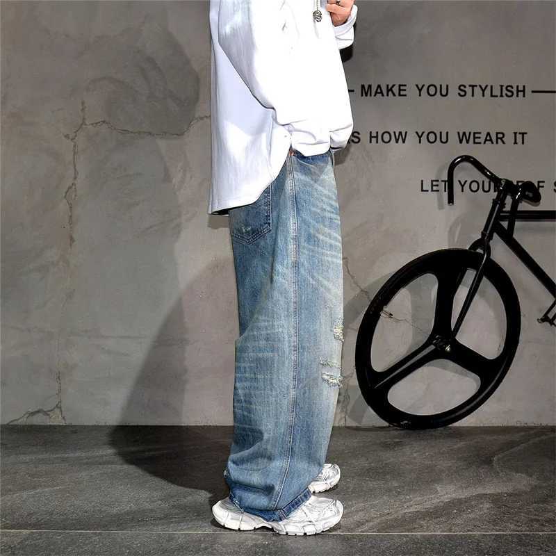 Men's Jeans Autumn Men's High Street Fashion Baggy Curved Denim Pants American Casual Retro Ripped Y2K Jeans Straight-leg Blue Jean H260924 - view 7