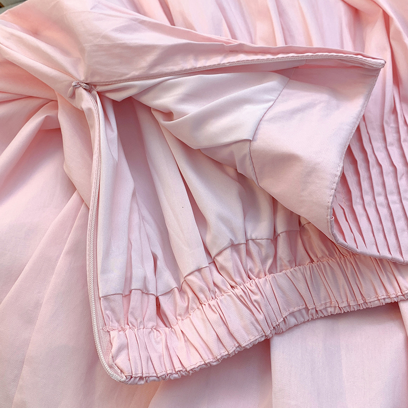 High A-Line Women's New Design Pink Pleated Slimming Midi Skirt Elastic Waist Commute Skin-Friendly Breathable - view 6