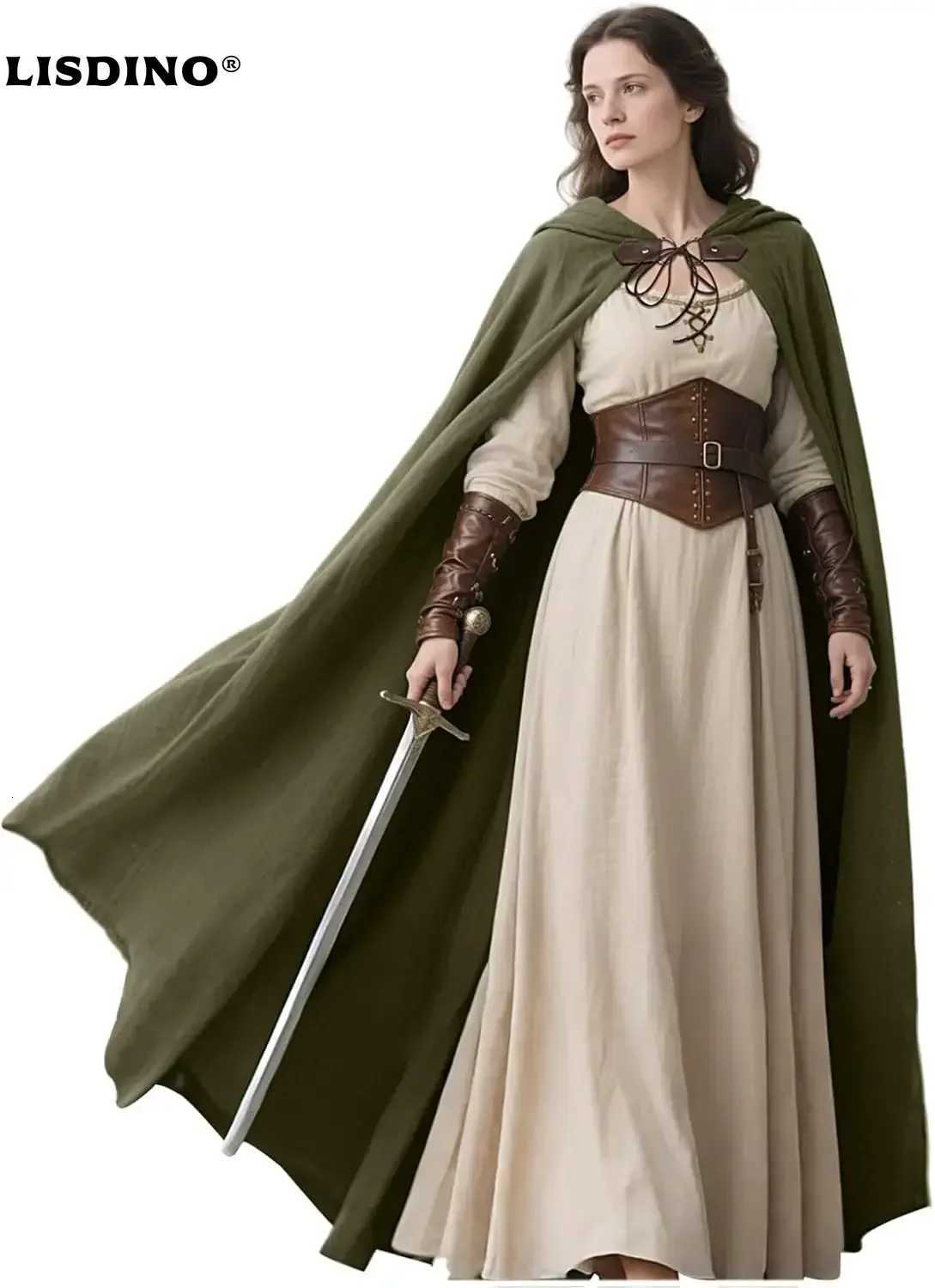 Sleep Lounge Women's LisdinoL'VOW Medieval Hooded Cloak Linen Renaissance Cape With Hood - Halloween Hobbit Cosplay Witch Wizard LARPC260924