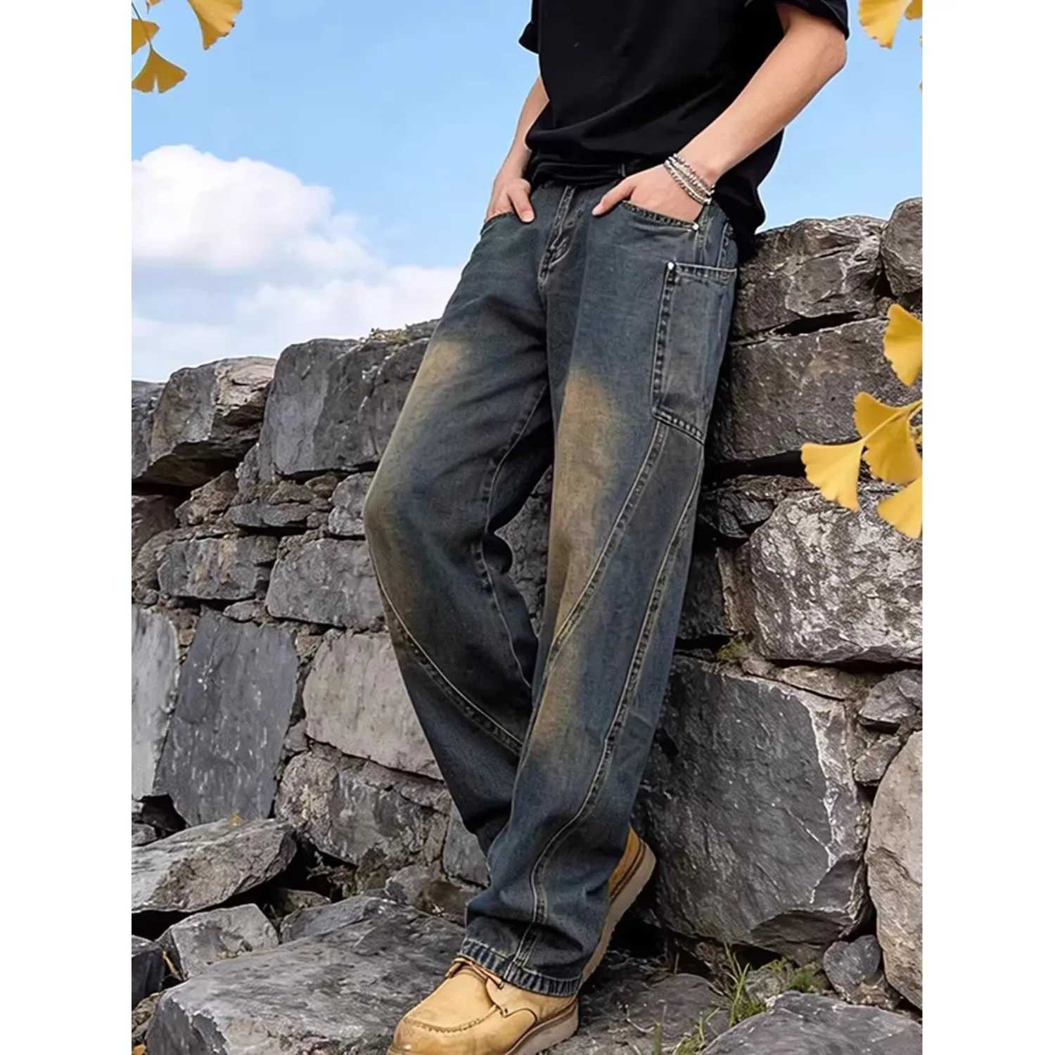 Men's Jeans Y2k New Baggy Jeans Men Women Hip Hop Harajuku Trousers Wide Leg Denim Pants Men's Jeans Streetwear Korean Oversized Cargo Pants - view 5