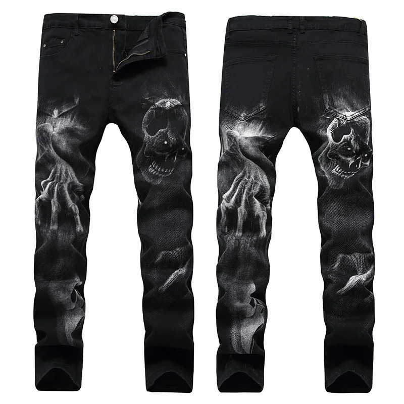 2026 Dark Streetwear Skull Print Punk Stretch Slim Y2K Jeans Pants For Men Clothing Hip Hop Cotton Long Trousers Ropa De Hombre 260923 - view 4
